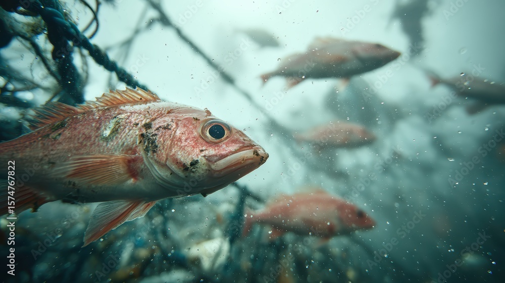 Fototapeta premium Fish Entangled in Ocean Debris