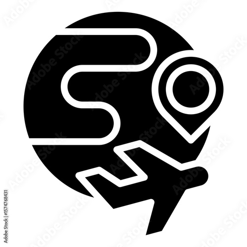 A global travel concept icon or determining the location of a destination on a world map, combining elements of a world map, location pins, and airplanes.