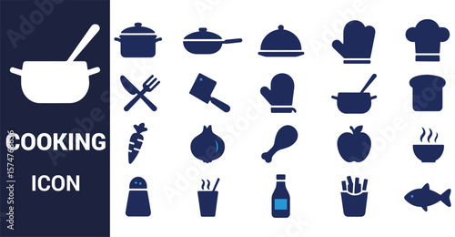 Cooking icons food and utensils kitchen