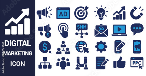 Digital marketing icons for business growth and engagement advertising social media marketing