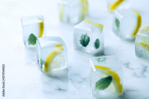 Refreshing Ice Cubes with Lemon and Mint