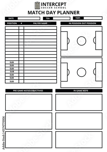 Match Day Planner Sheet – Printable Soccer Game Preparation Organizer - Weekly Training Planner Template – Editable Fitness & Sports Schedule Layout