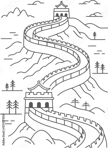 Great Wall of China landscape with watchtowers and trees ancient architecture historical landmark