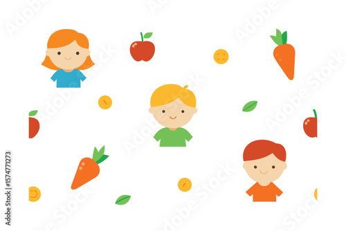 Kids Nutrition Illustration Pattern On White