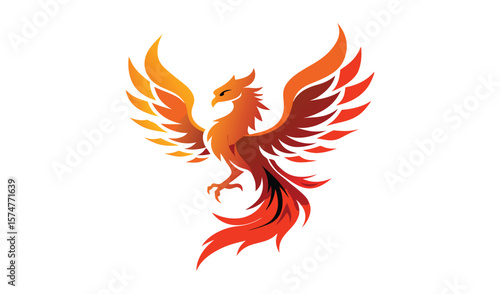 Fiery phoenix bird logo design illustration