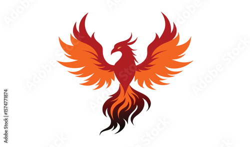 Fiery phoenix bird logo design illustration
