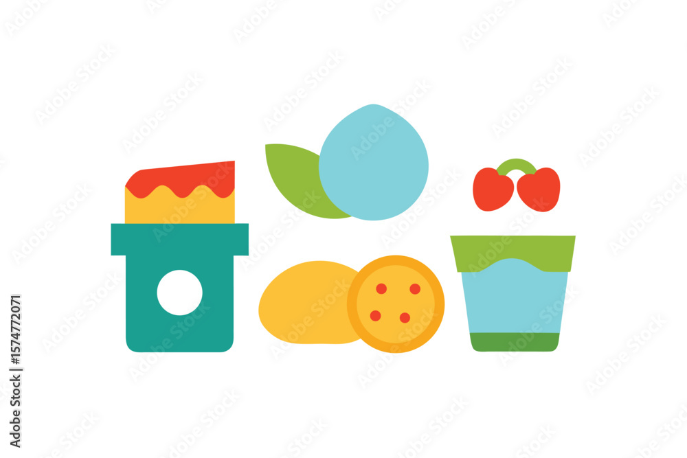 Fototapeta premium Healthy Breakfast Food Icon Set In Vector On White