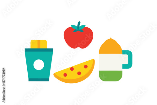 Healthy Breakfast Food Icon Set In Vector On White