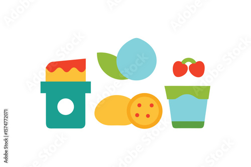 Healthy Breakfast Food Icon Set In Vector On White