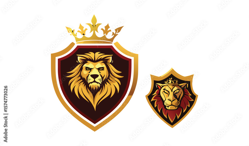 Fototapeta premium Majestic lion head logo designs with crowns and shields