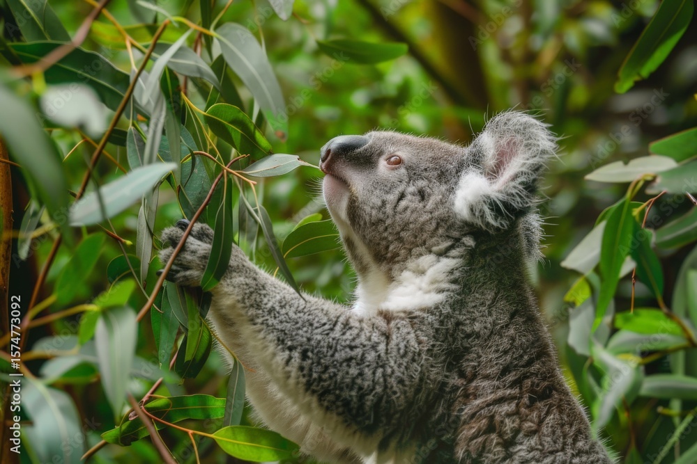 Fototapeta premium koala reaching for eucalyptus leaves