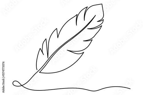 Bird feather continuous one line drawing and minimalist style isolate outline vector illustration