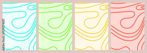 4 Organic Pattern set. Twisted lines, wiggling stripes, waves, fluid, curved,vector backgrounds. ornaments, groovy hippie patterns collection. Hand drawn wavy, organic winding lines. Fabric print. 