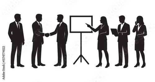 Silhouette Business People Vector – Teamwork, Meeting, Presentation, Handshake, Office Professionals Clipart