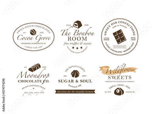 Vector logo collection showcasing unique chocolate brands with diverse designs and styles
