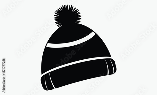Winter hat silhouette, Cozy Winter Hat Icon Vector, Knitted Beanie & Cold Weather Essentials Symbol 