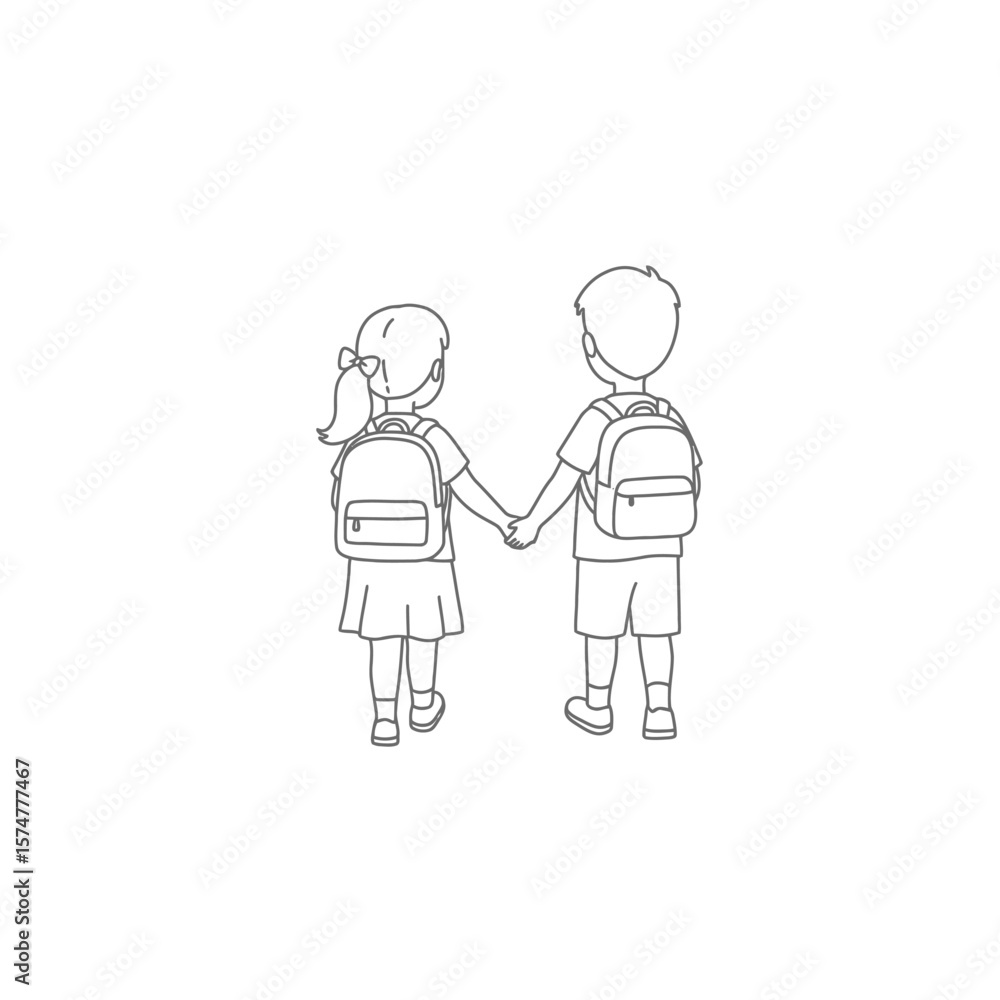 “Child Silhouettes Walking Together with Backpack for Education Concept” “Child Silhouettes Walking Together with Backpack for Education Concept”