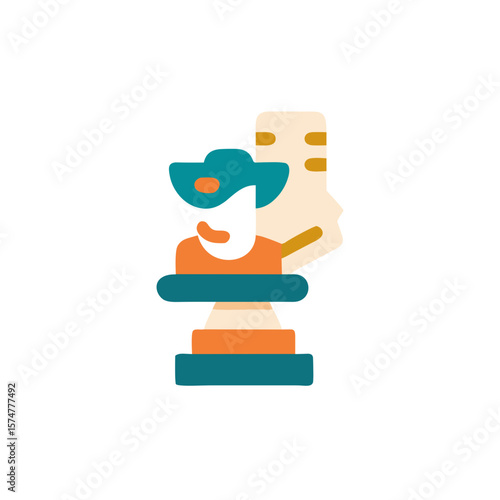 Colorful flat illustration of a person wearing a hat, holding a trophy, symbolizing achievement and success in a creative and artistic manner, showcasing vibrant design elements