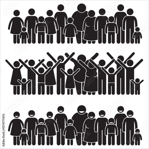 Large Group of People Stick Figure Icons Set