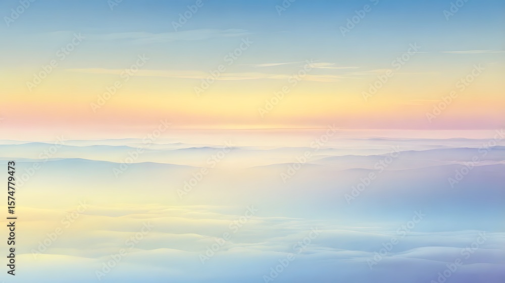 Fototapeta premium Serene Aerial View of Misty Mountains Under a Pastel Sky at Dawn