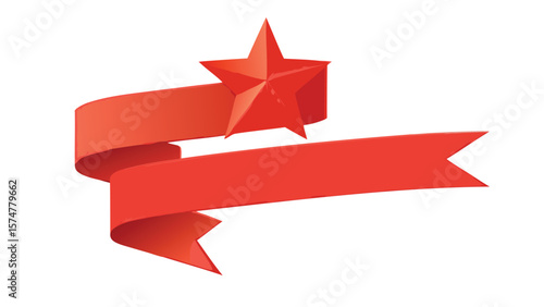 A red star with a red banner wrapped around it on a white background in a simple graphic style