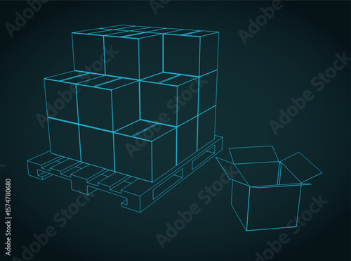 Cardboard boxes on a wooden pallet illustration