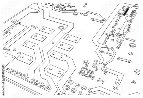 Circuit board blueprint close-up