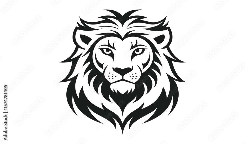 Stylized black and white lion head illustration Stylized black and white lion head illustration
