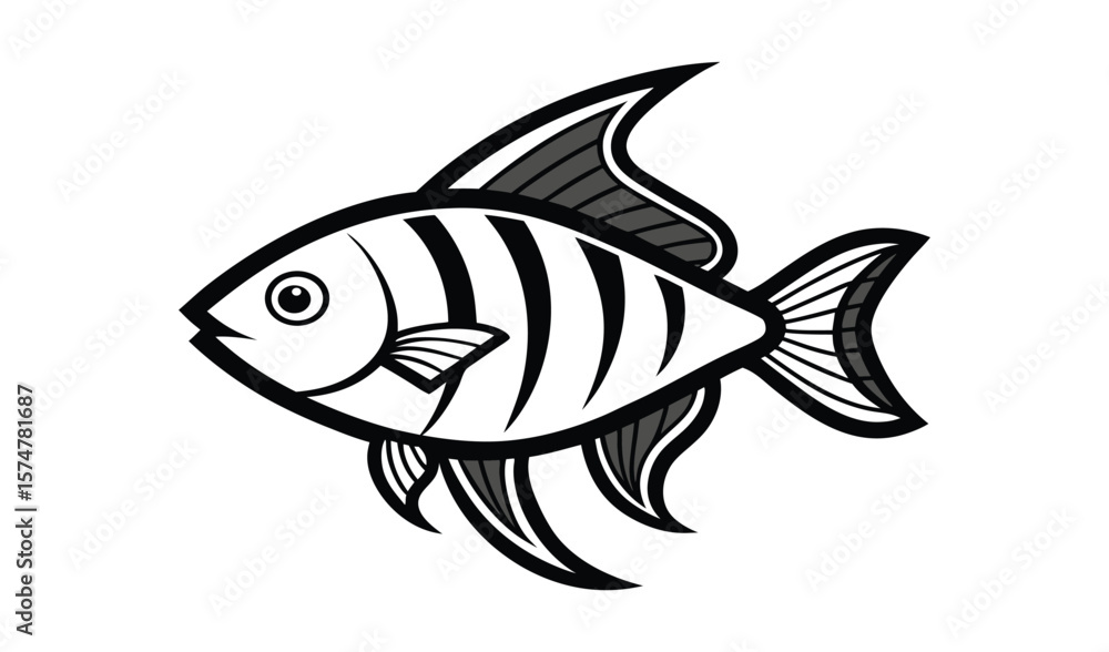Fototapeta premium Striped fish illustration black and white design