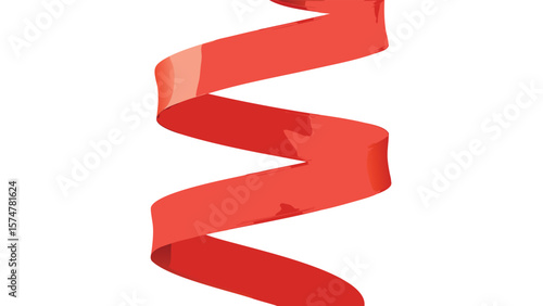 A vibrant red ribbon gracefully spirals downward against a pristine white background creating movement and depth