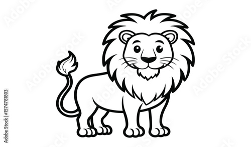 Cartoon lion illustration black and white