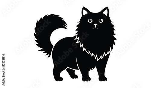 Black longhair cat silhouette illustration