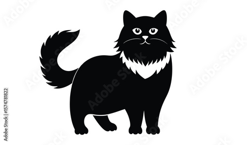 Black longhair cat silhouette illustration
