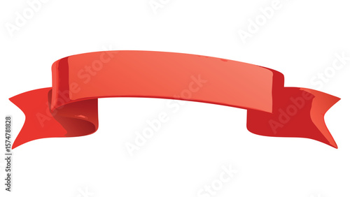 A vibrant red ribbon banner with subtle shading and folds on a plain white background display image