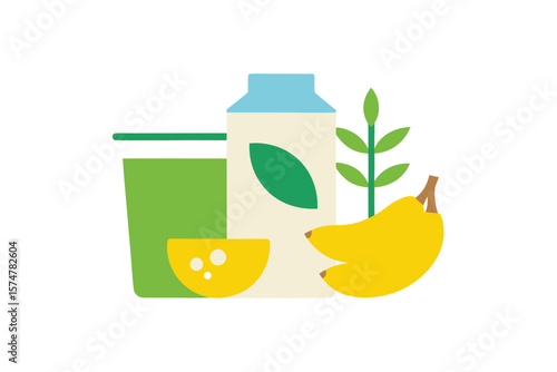 Organic Breakfast Food Icons Like Oats Bananas And Berries