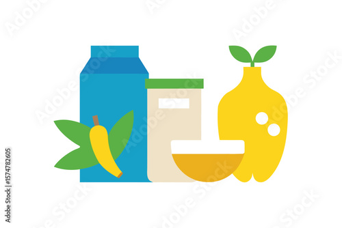 Organic Breakfast Food Icons Like Oats Bananas And Berries