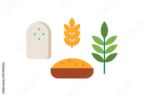 Organic Bread Rice And Seeds Icon Set On White