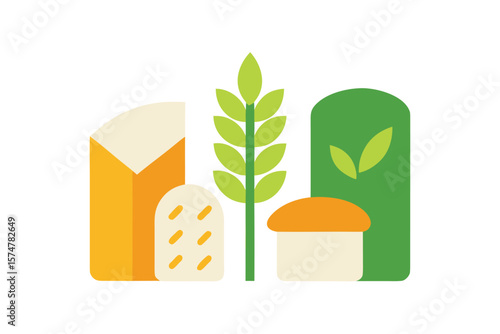 Organic Bread Rice And Seeds Icon Set On White