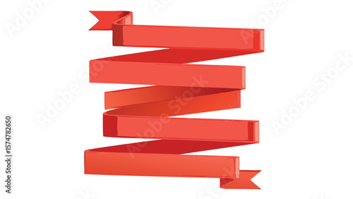 Illustration of a red ribbon banner with multiple folds and pointed ends on a white background
