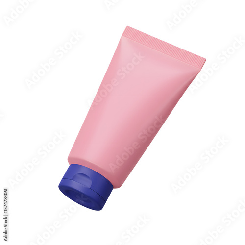 3D Render of Cosmetic Tube Packaging – Pink Skincare Container with Blue Cap for Cream, Lotion, or Beauty Products