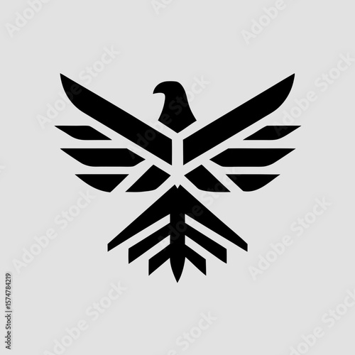 Modern abstract eagle logo in minimalist flat design with bold wings and sharp lines for corporate, aviation, or security brand identity	
