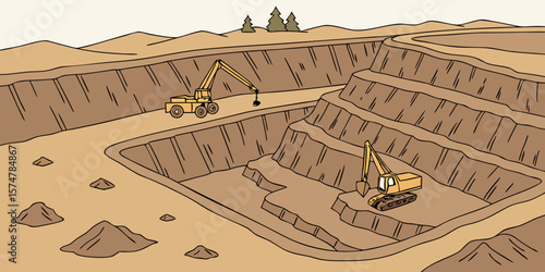 Aerial view of coal mining open pit, ideal for energy, extraction, or industrial-themed promotions.
