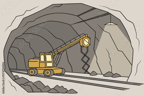 Gold mining tunnel with bore drilling, ideal for mineral extraction, mining, or industrial-themed advertising.