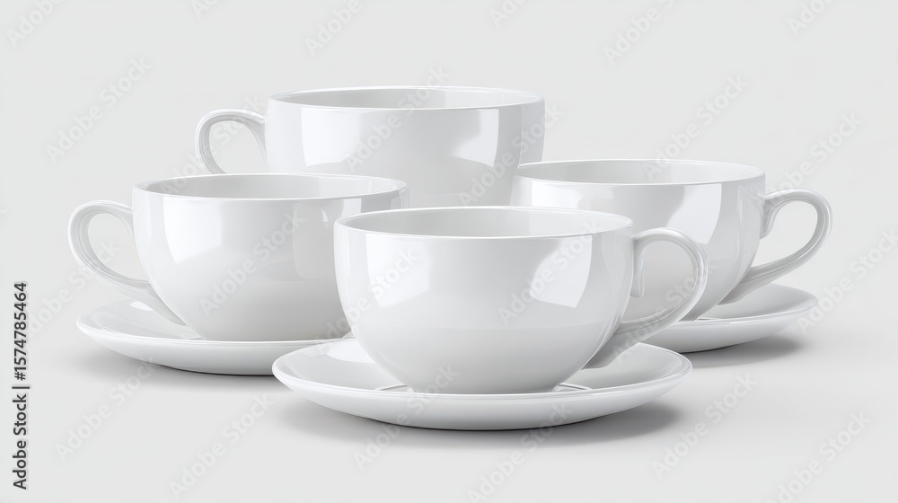 a set of classic tea cups on a white isolated background, simple and delicate design a set of classic tea cups on a white isolated background, simple and delicate design