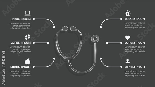 3D Glass Stethoscope Medical Infographic – 6 Step Timeline, Surgical Flowchart, Human Biology Vector Design