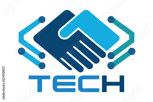 Modern tech partnership symbol with handshake and circuitry