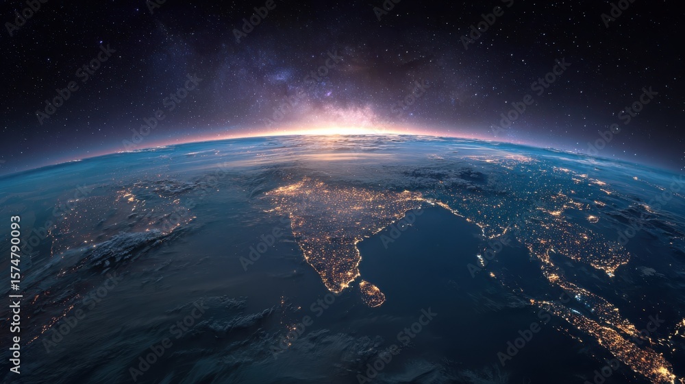 Earth world planet horizon at night as seen from space with India as the focal point wallpaper background Earth world planet horizon at night as seen from space with India as the focal point wallpaper background