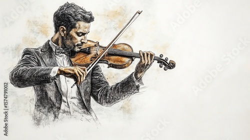 A man playing violin, focused and elegant