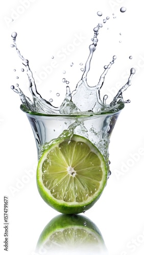 Lime splashing in refreshing water droplets