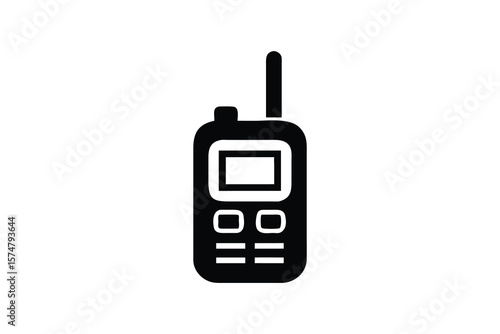 Simple black silhouette icon of a vintage two way radio communication device on a white background